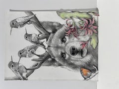 Wolf with Hummingbirds