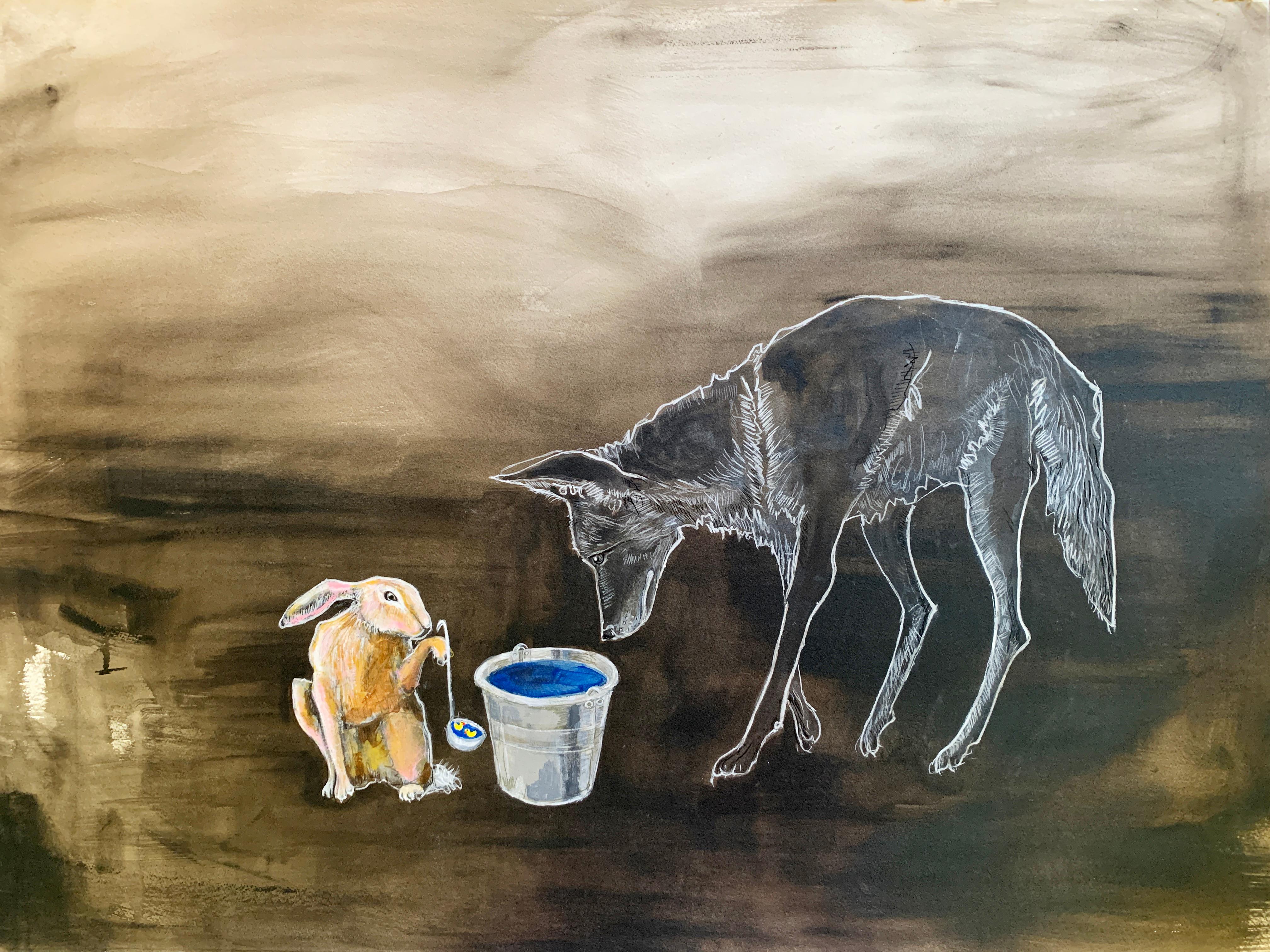 Julie Buffalohead Animal Painting - The Bucket