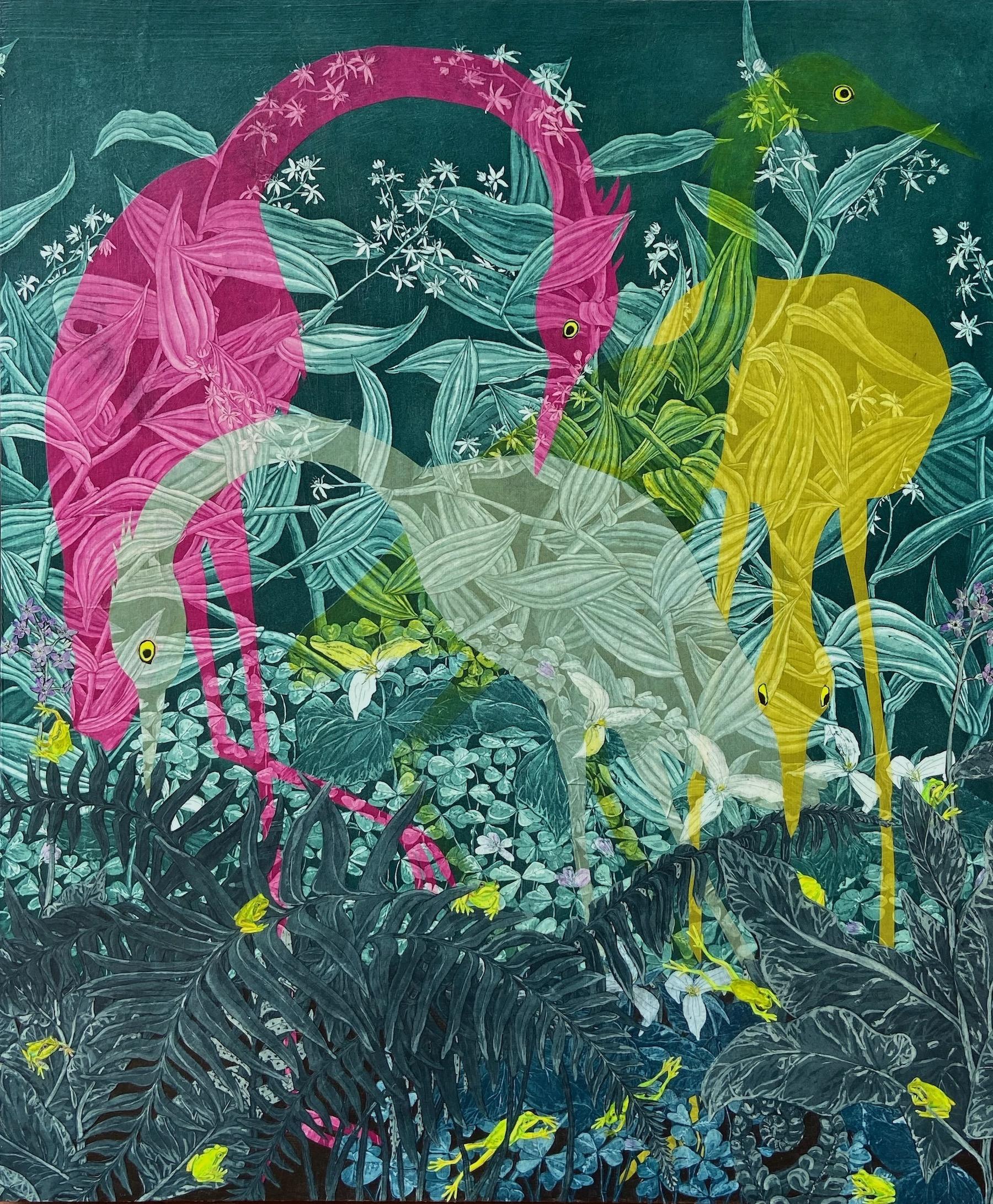 Egrets and Frogs - Mixed Media Art by Julia Lucey