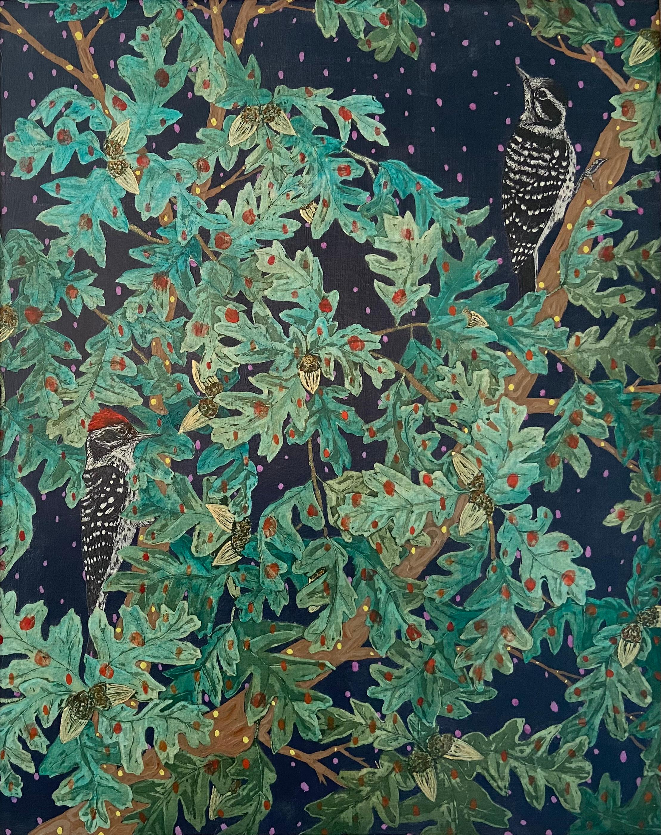 Julia Lucey Animal Painting - Nuttall's Woodpeckers and Spots