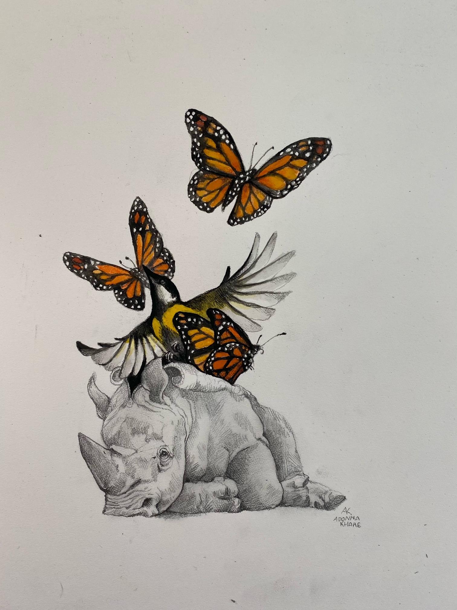 Adonna Khare Animal Art - Rhino with Butterflies