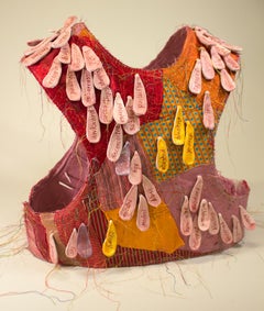 "Blush", contemporary, vest, ceramic, pink, red, orange, mixed media, sculpture