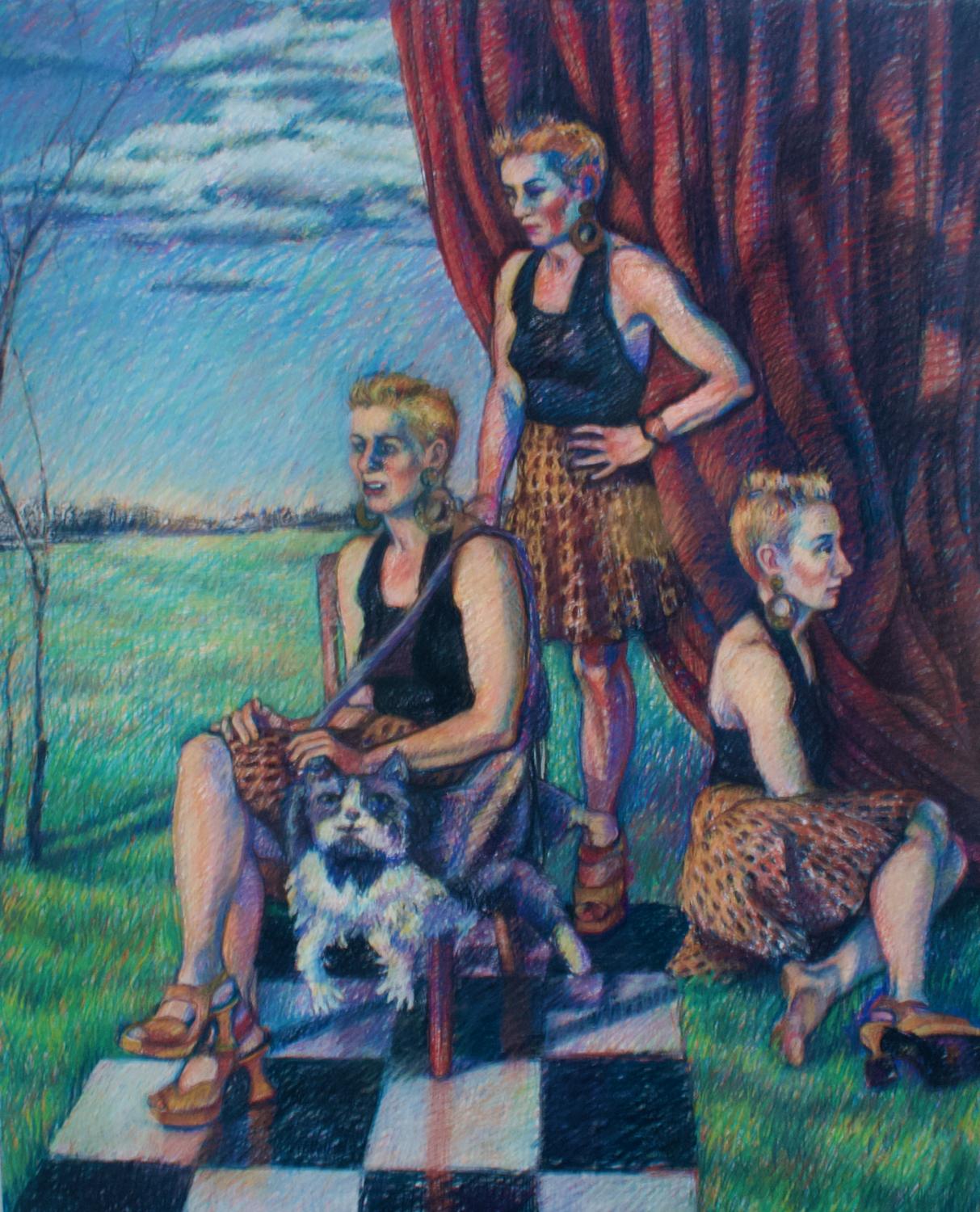 Figurative Art Jill Pottle - « Trois Helens 1 », pastel, figuratif, paysage, couleurs vives