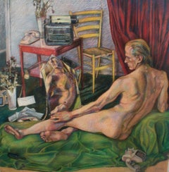 "Odalisque", contemporary, man, figurative, interior, pastel