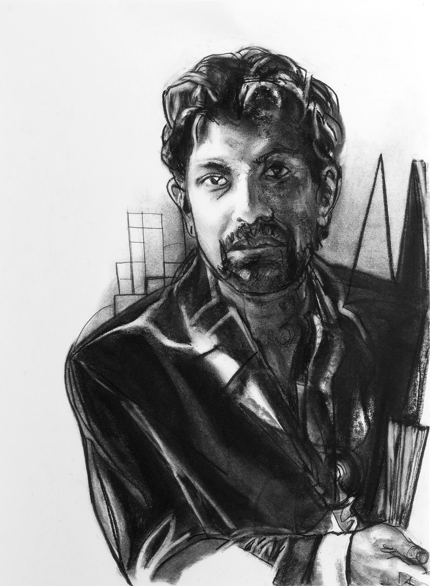 "Math of a Real World", contemporain, portrait, homme, fusain, dessin. - Art de Mary Spencer