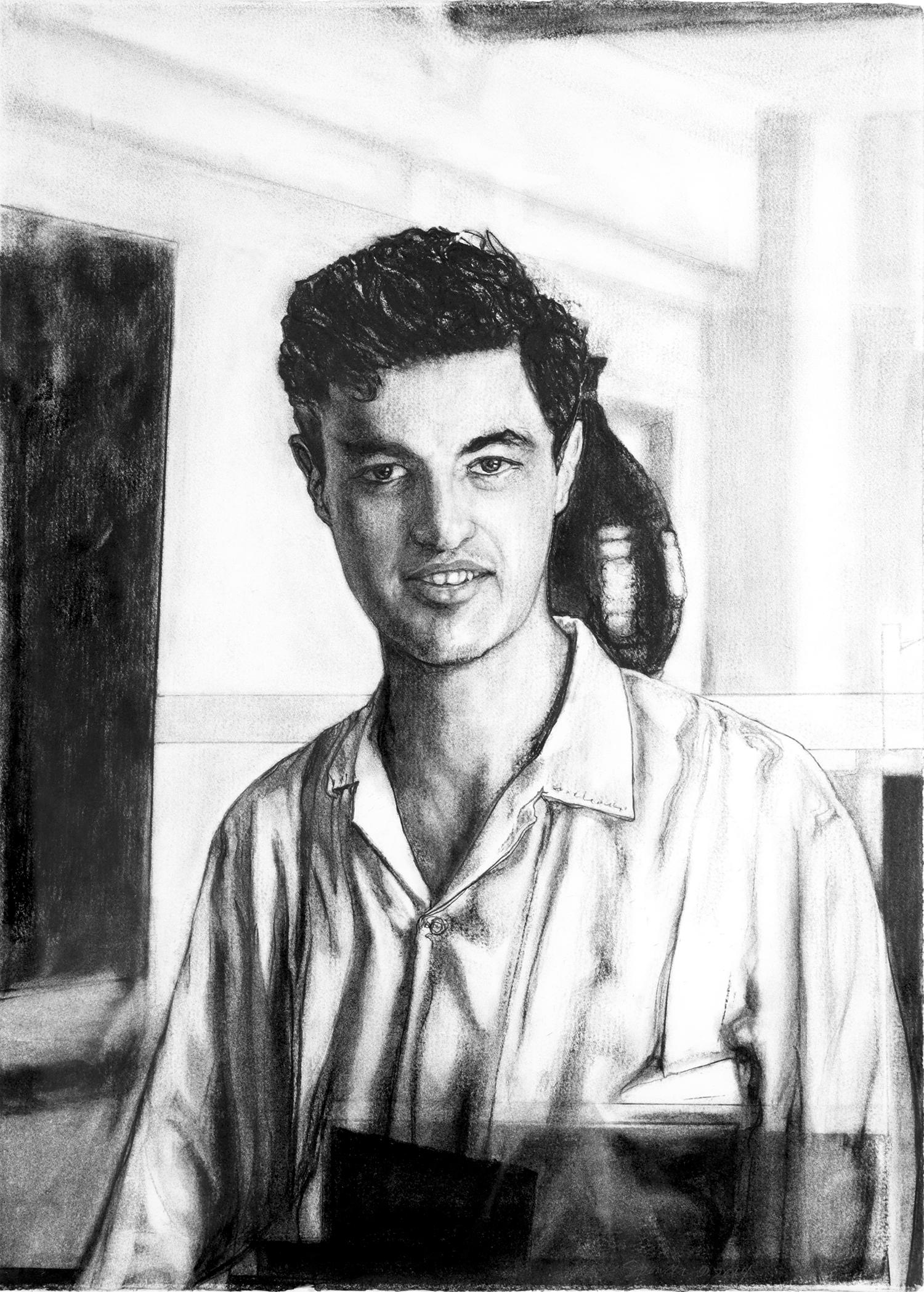 "Jason in New York City", contemporain, portrait, homme, fusain, dessin