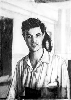 "Jason en Nueva York", contemporáneo, retrato, hombre, carboncillo, dibujo