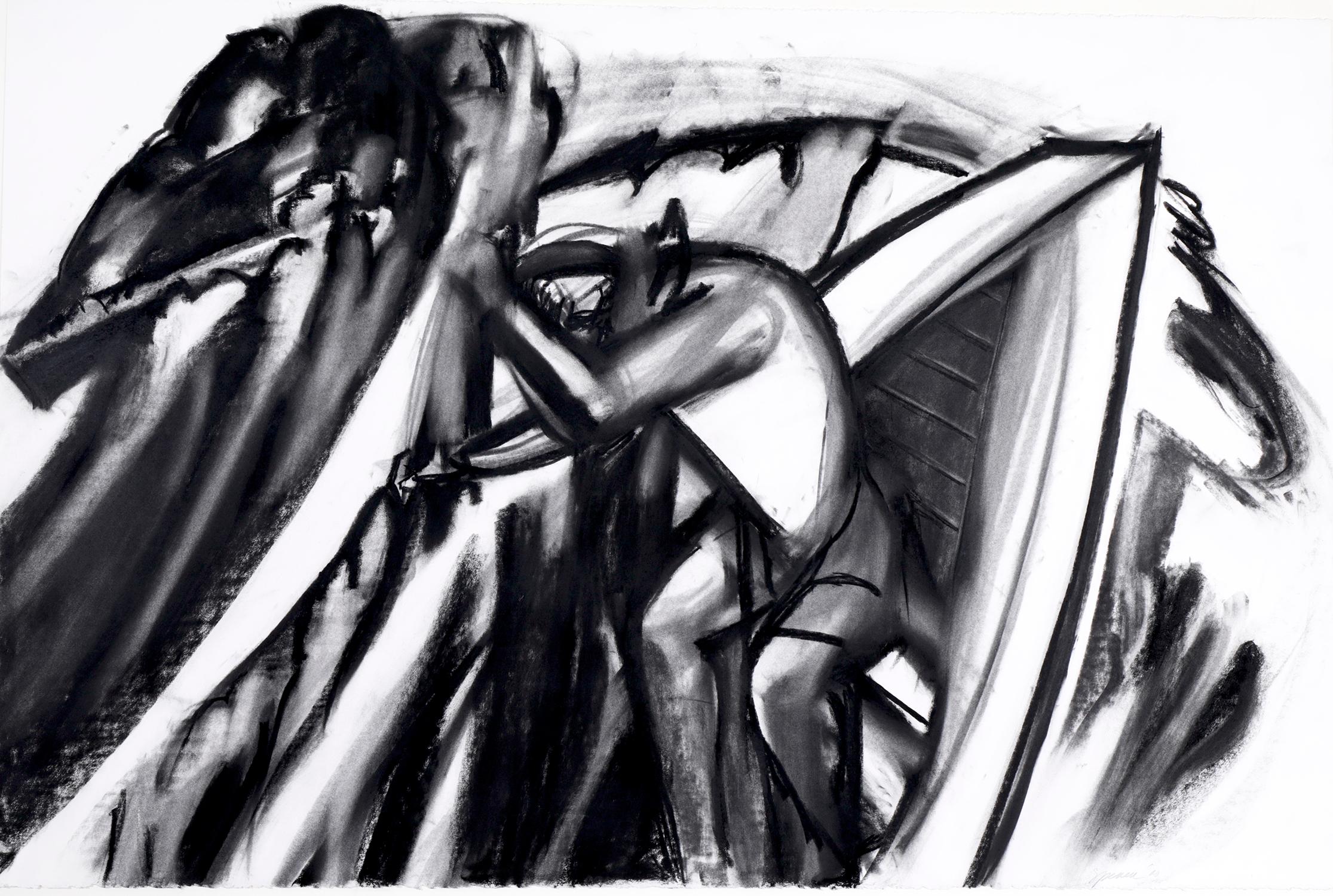 "White Water", zeitgenössisch, Figur, Kohle, Zeichnung – Art von Mary Spencer