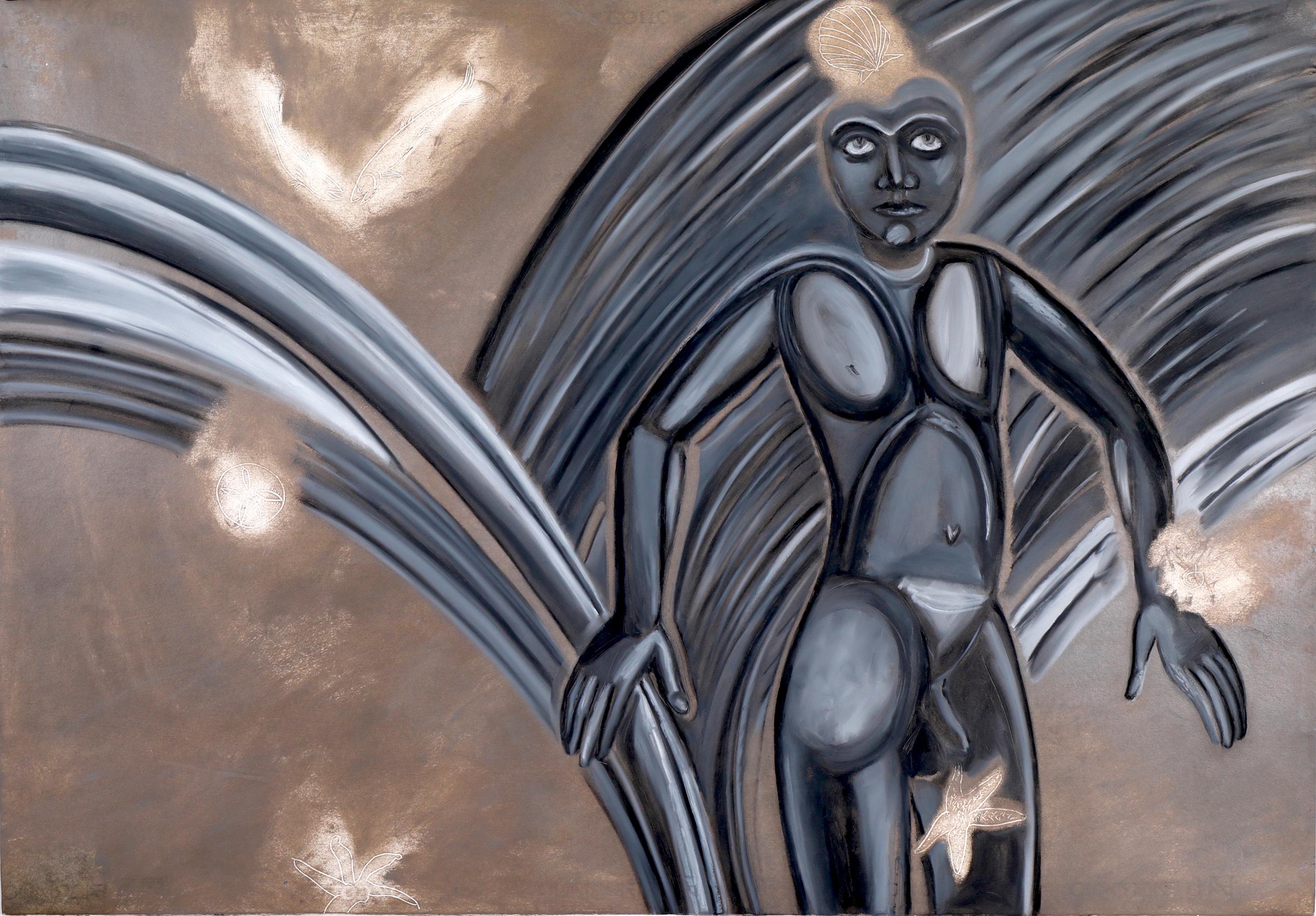 "Dazed", surreale, figura, tecnica mista - Art di Mary Spencer