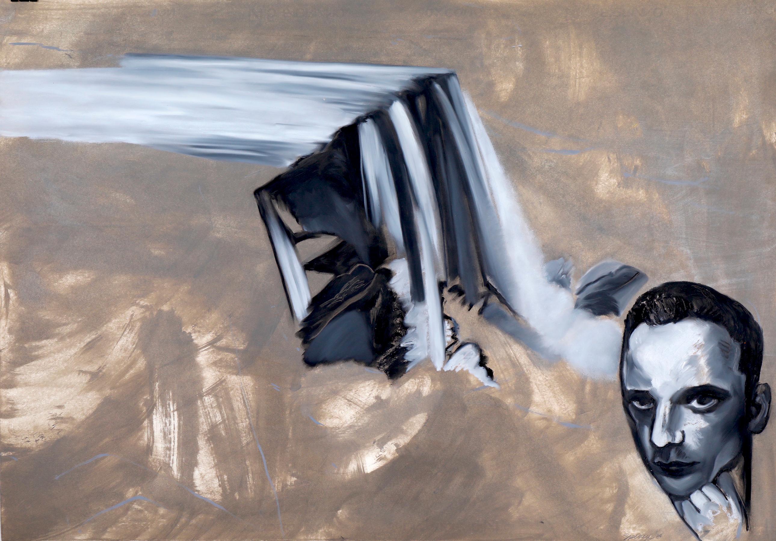 "Gerry's Watershed", surreal, man, mixed media