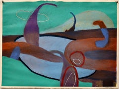 "Landscape, Aprés Dalì", Abstract, Brown, Purple, Turquoise Blue, Oil Pastel
