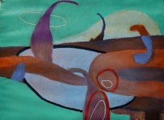 "Paisaje, Aprés Dalì", Abstracto, Marrón, Morado, Azul turquesa, Pastel al óleo