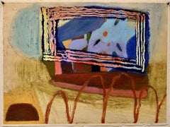 "Flachbildfernseher", Abstrakt, Beige, Weiß, Gelb, Blau, Braun, Ölpastell