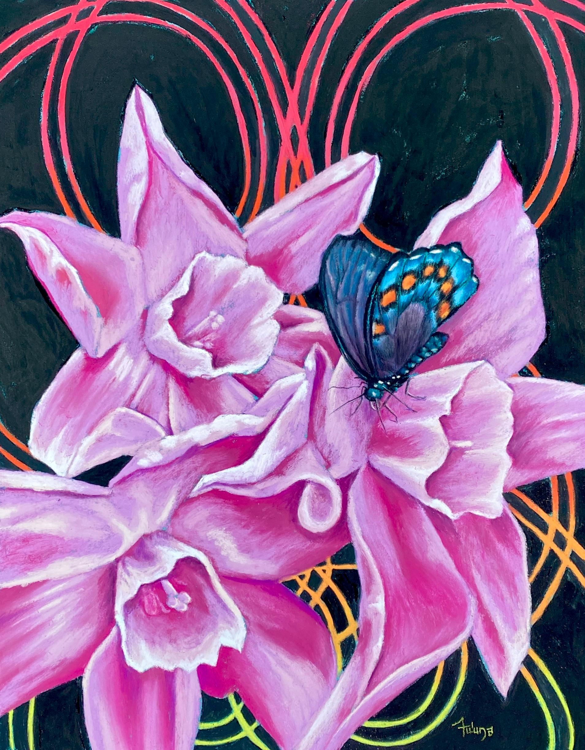 "Yanggen un tånom, siempre dokko", Contemporaneo, Farfalla, Narcisi, Pastello - Art di Fu'una