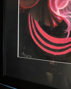 "Sogno di medusa", Contemporaneo, Fiori di ibisco, Rosso, Nero, Pastello