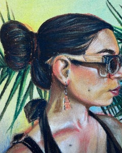 "Self-Portrait", Ritratto contemporaneo, Palma, Nero, Verde, Pastello