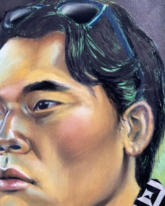 "si Andrew", Zeitgenössisches Porträt, Männlich, Geometrisch, Schwarz, Weiß, Grün, Pastell