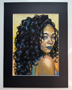 "si Geana", Ritratto contemporaneo, Donna, Blu, Nero, Giallo, Arancione, Pastello