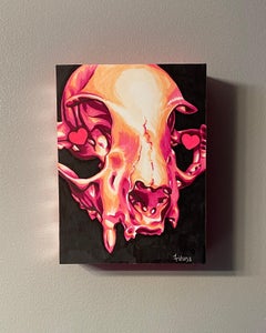 "Cat Skull", Contemporary, Hearts, Neon, Pink, Black, Drawing