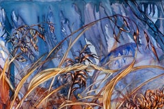 "Allow", Contemporary Landscape, Marsh, Grass, Blue, Brown, Watercolor Painting
