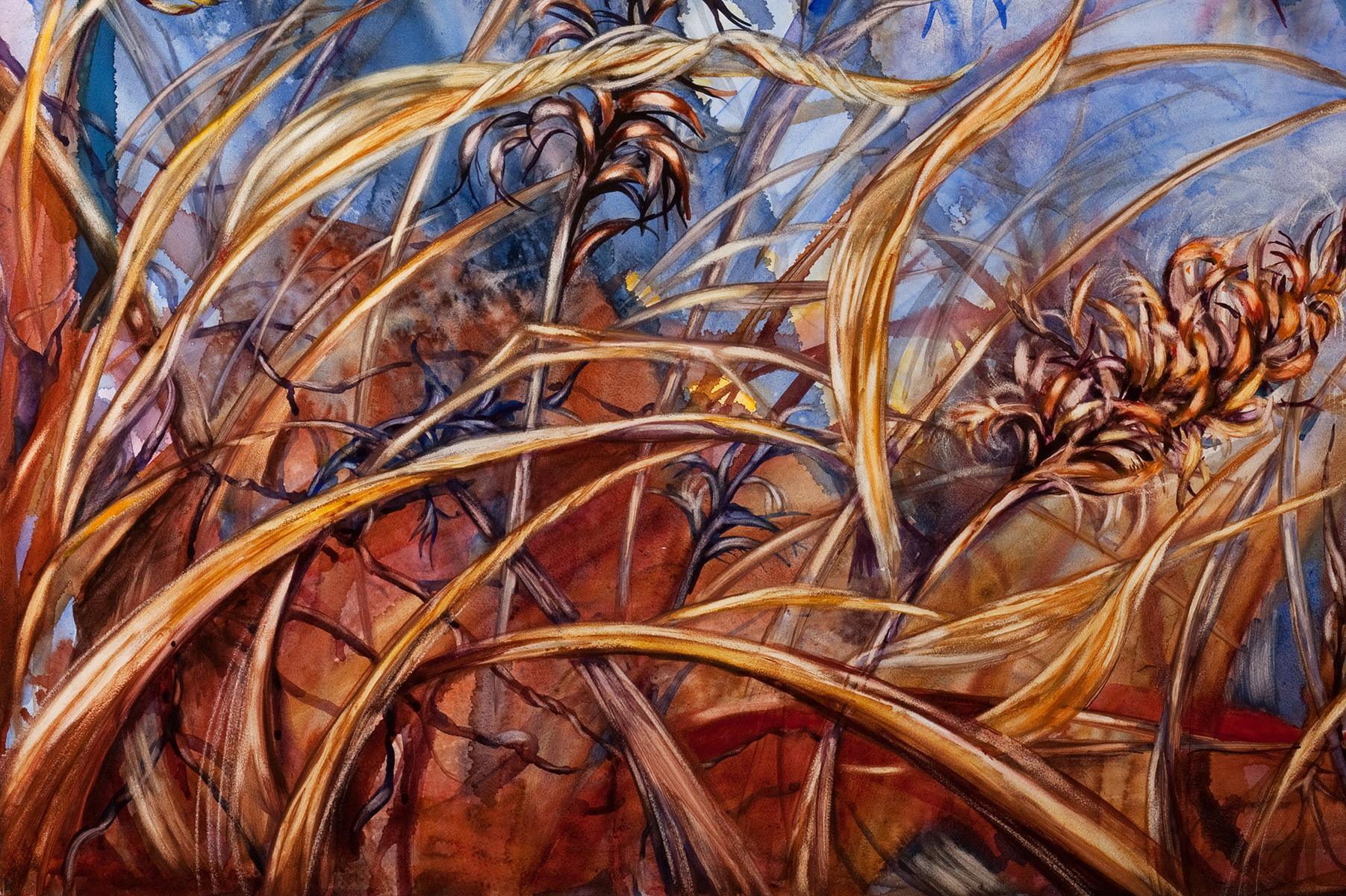 « Allow », paysage, herbes de marais, tons bleus, peinture à l'aquarelle - Gris Landscape Painting par Sarah Alexander