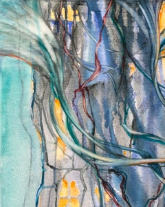 „Ebb and Flow“, Abstrakt, Surreal, Türkis, Blau, Aquarellgemälde, 2016