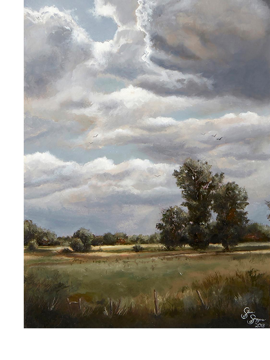 „Collapse: Of the Environment #2“, realistisch, Landschaft, Blau, Tinte, Ölgemälde – Painting von Steve Sangapore