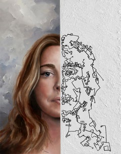 "Collapse: Of the Self #2", portrait, geometric, female, ink, oil painting