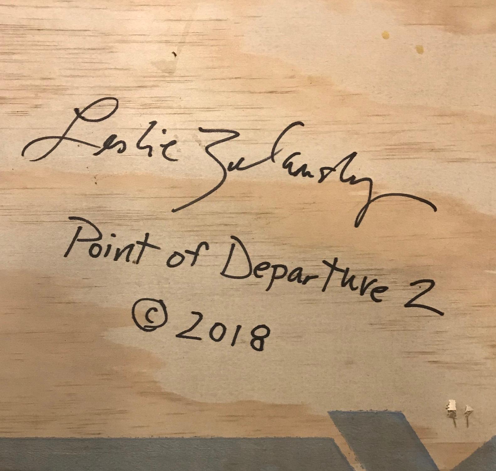 « Point of Departure 2 », peinture abstraite, bleue, verte, rose, technique mixte - Noir Abstract Painting par Leslie Zelamsky