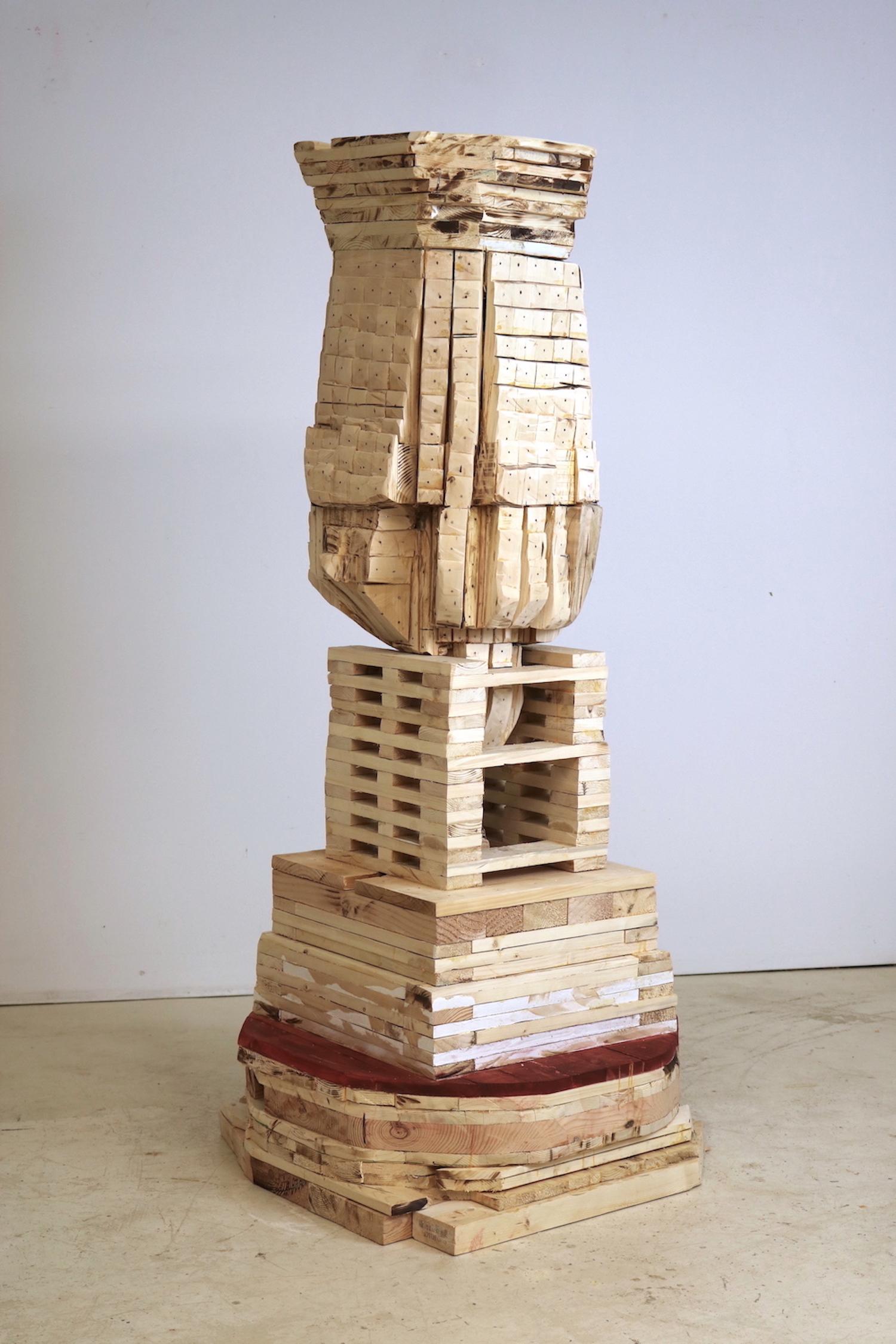 Leslie Zelamsky Abstract Sculpture - "Point of Departure 8", contemporary, wood, architectural, sculpture