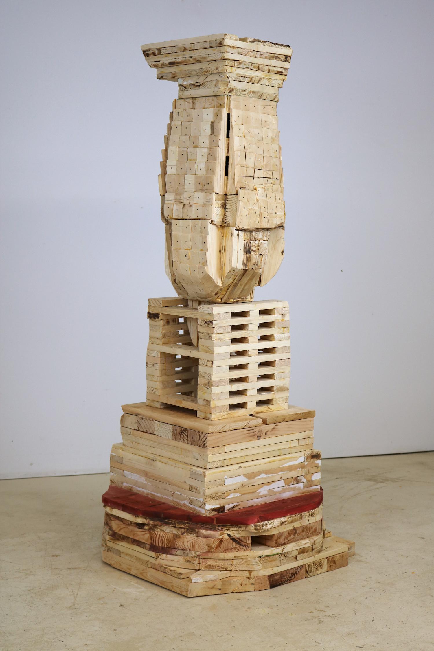« Point of Departure 8 », contemporain, bois, architectural, sculpture - Sculpture de Leslie Zelamsky