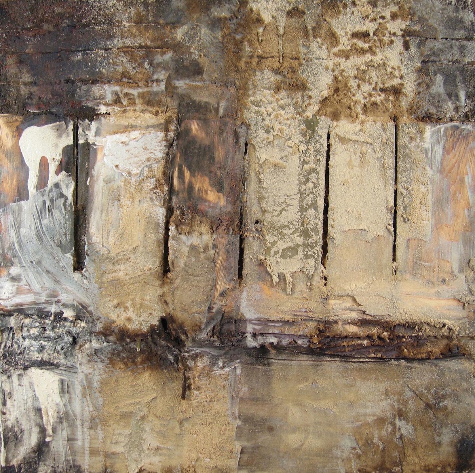 Abstract Painting Leslie Zelamsky - « What Remains ? », abstrait, huile, terreux, neutre, technique mixte, peinture