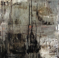 "Ayeka", astratto, grigio, nero, neutro, tecnica mista, pittura a olio