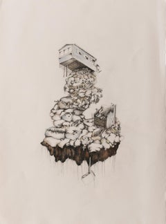 "Single-Wide in Two Parts with Septic Tank", drawing, ink, charcoal, home