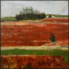 "Red Brook XIV", acrylic painting, contemporary, landscape, red, green