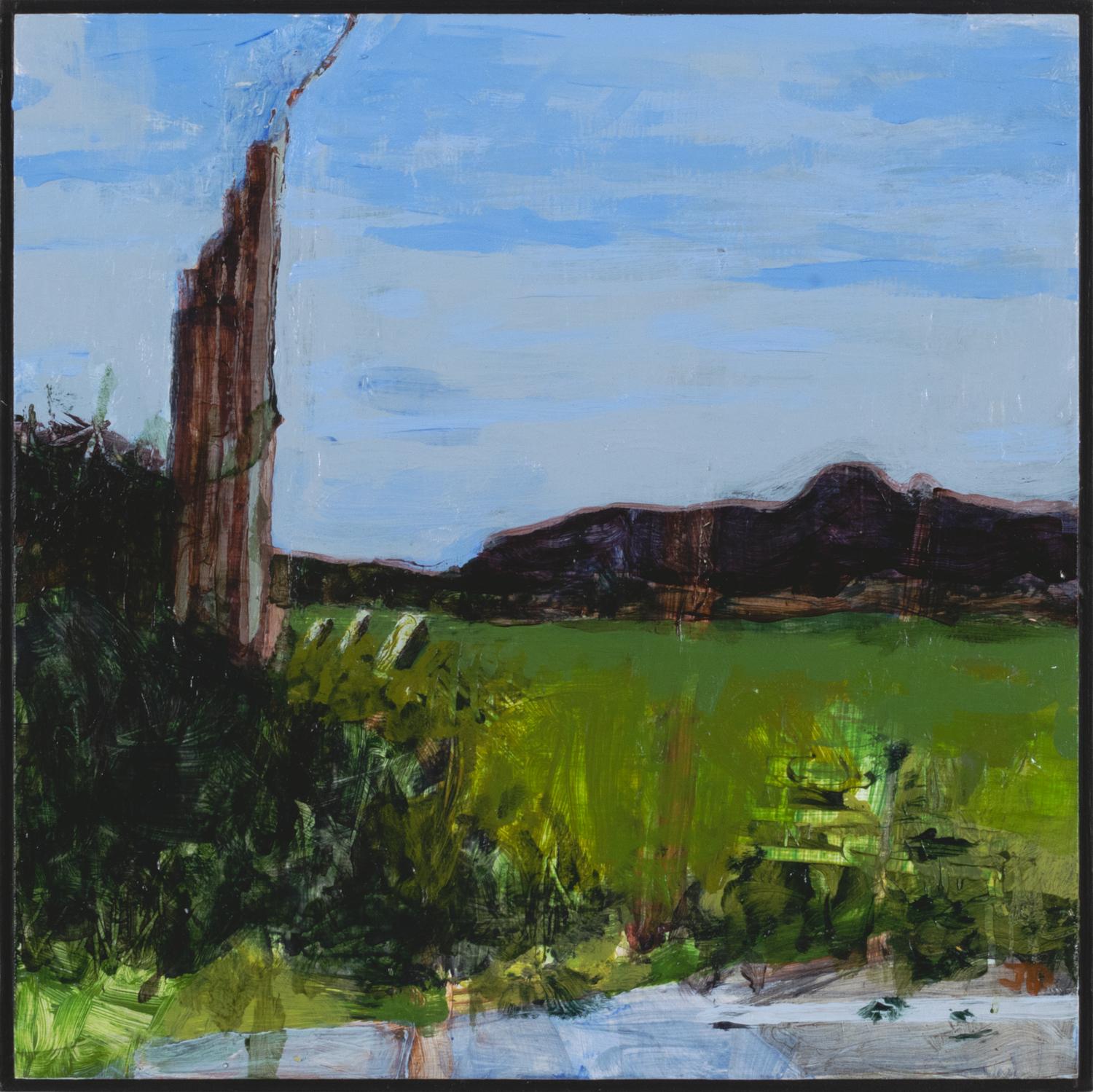 John J. Daly Landscape Painting - "Fort Ann I", acrylic, painting, landscape, contemporary, blue, green