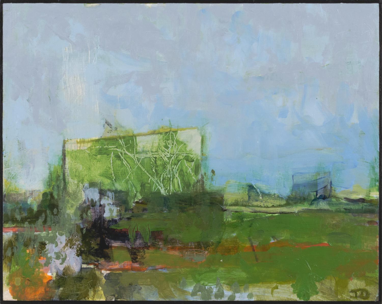 John J. Daly Landscape Painting - "Fort Ann V", acrylic, painting, abstract, landscape, contemporary, blue, green