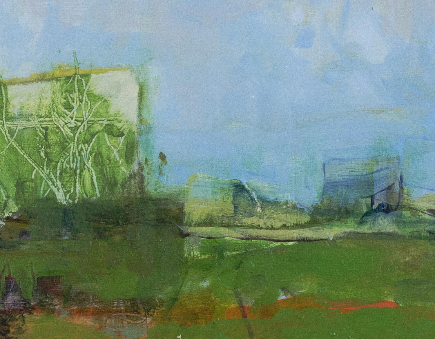 « Fort Ann V », acrylique, peinture, abstrait, paysage, contemporain, bleu, vert - Contemporain Painting par John J. Daly