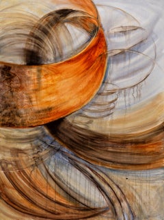 "Spin", abstract, contemporary, rusts, sepias, browns, watercolor painting