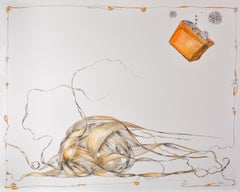 "Heave-Ho", contemporary, watercolor, drawing, orange, sephia, whimsical