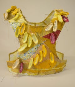 "Yellow", contemporary, mixed media, vest, ceramic, red, bright, sculpture