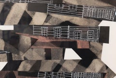 "Collapse", mixed media, abstract, collage, black, white, brown
