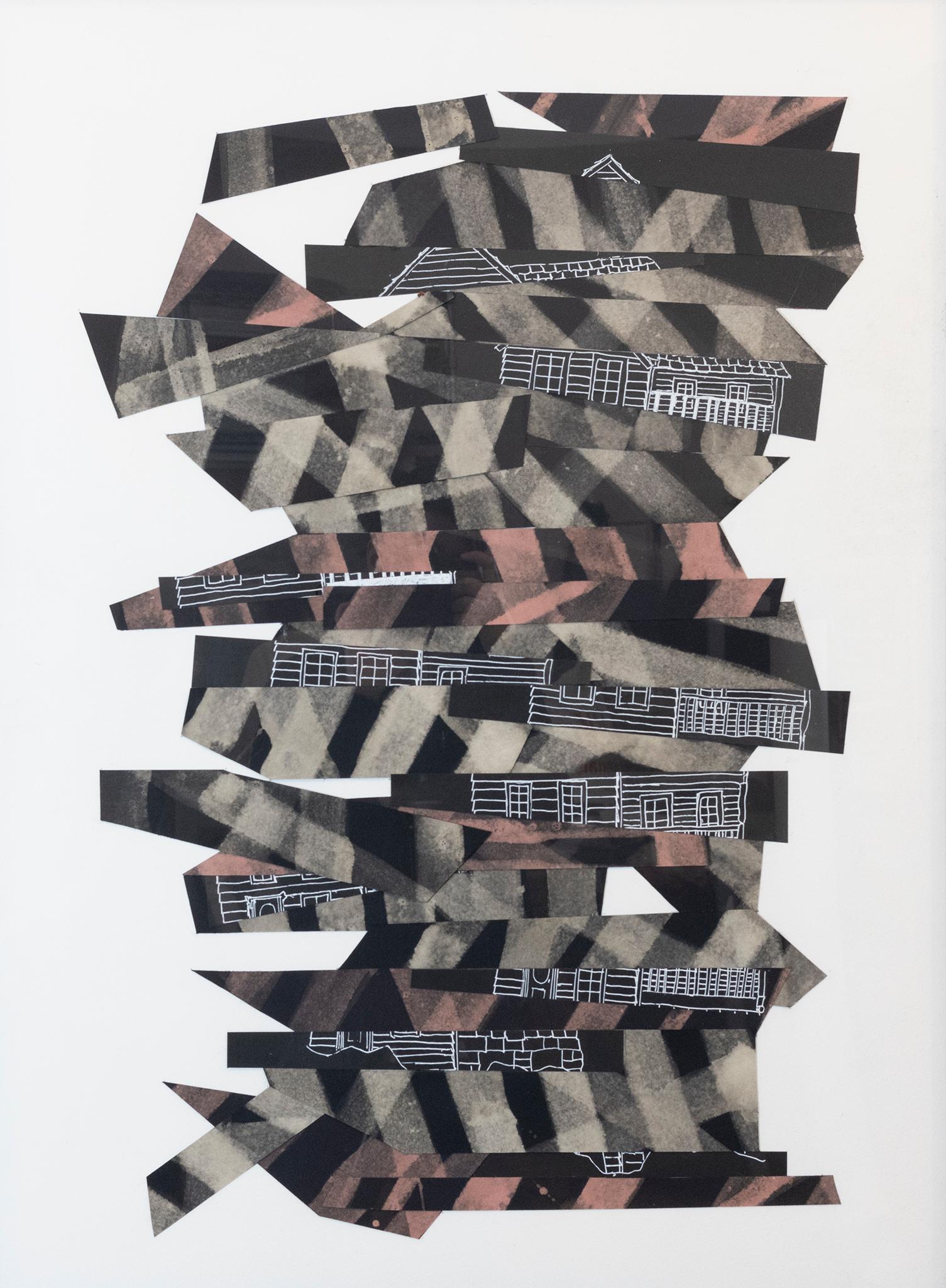 "Collapse", mixed media, abstract, collage, black, white, brown - Mixed Media Art by Susan Greer Emmerson
