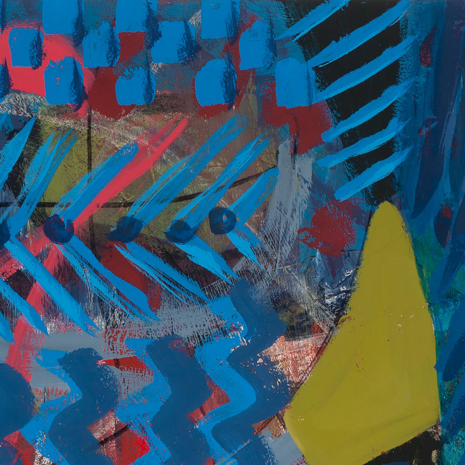 « Big Blues », peinture géométrique, abstraite, rouge, vert, or, acrylique - Painting de Melissa Shaak