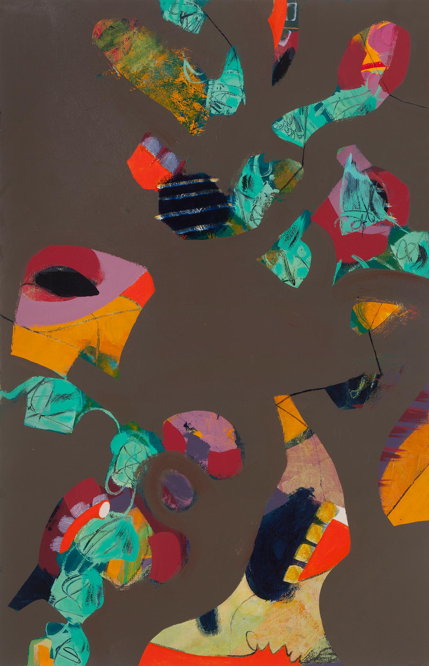 „Archipelago“, abstraktes, taupefarbenes, gelbes, rosafarbenes, orangefarbenes, rotes Acrylgemälde – Painting von Melissa Shaak