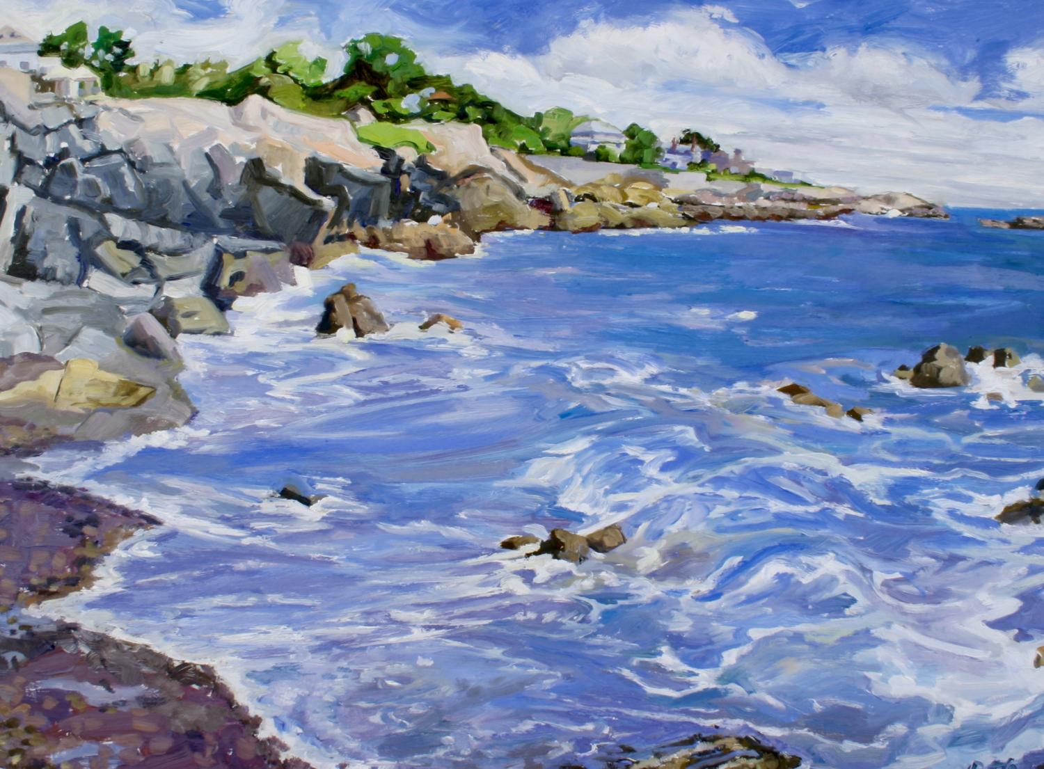 "The Neck II, Marblehead", oil painting, seascape, expressive, vibrant - Painting by Jill Pottle