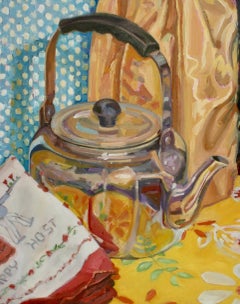 "Hostess", oil painting, still life, pot, retro, ready to hang