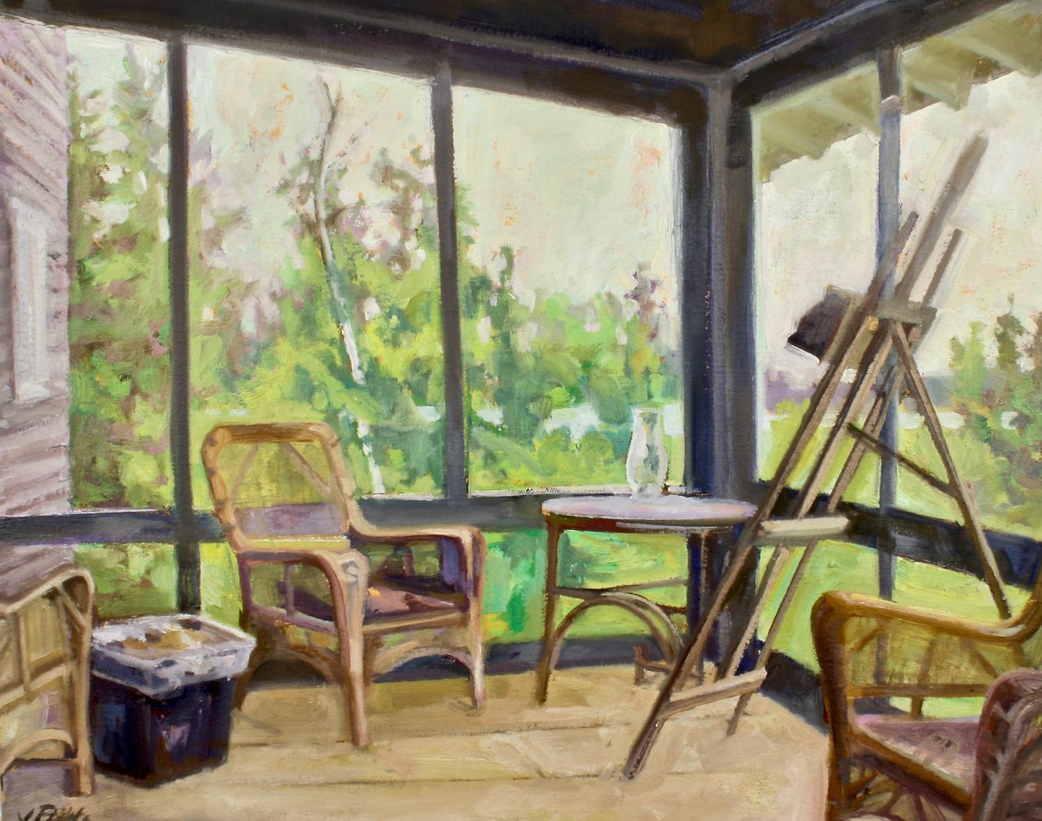 Landscape Painting Jill Pottle - "Fairfield Porter's Compound", intérieur, vibrant, haut chroma, peinture à l'huile