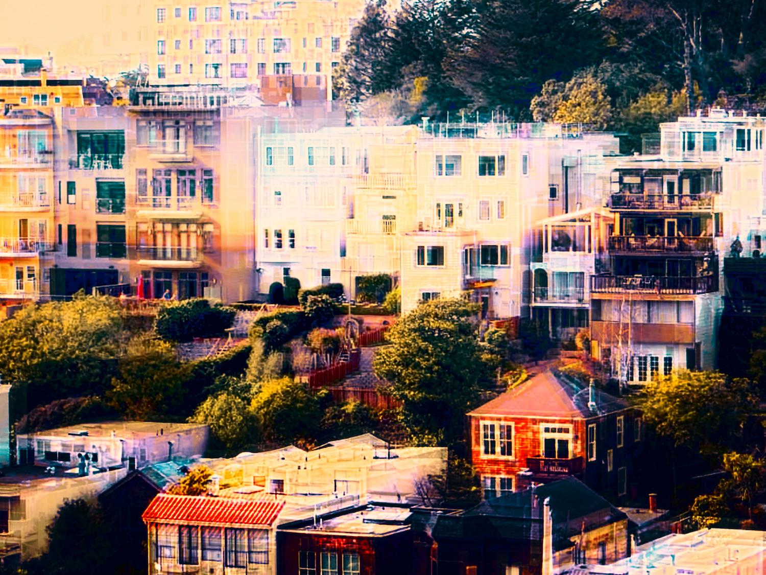 Meghan Mirasolo Landscape Photograph - "Corona Heights", landscape, San Francisco, buildings, orange, beige, photograph