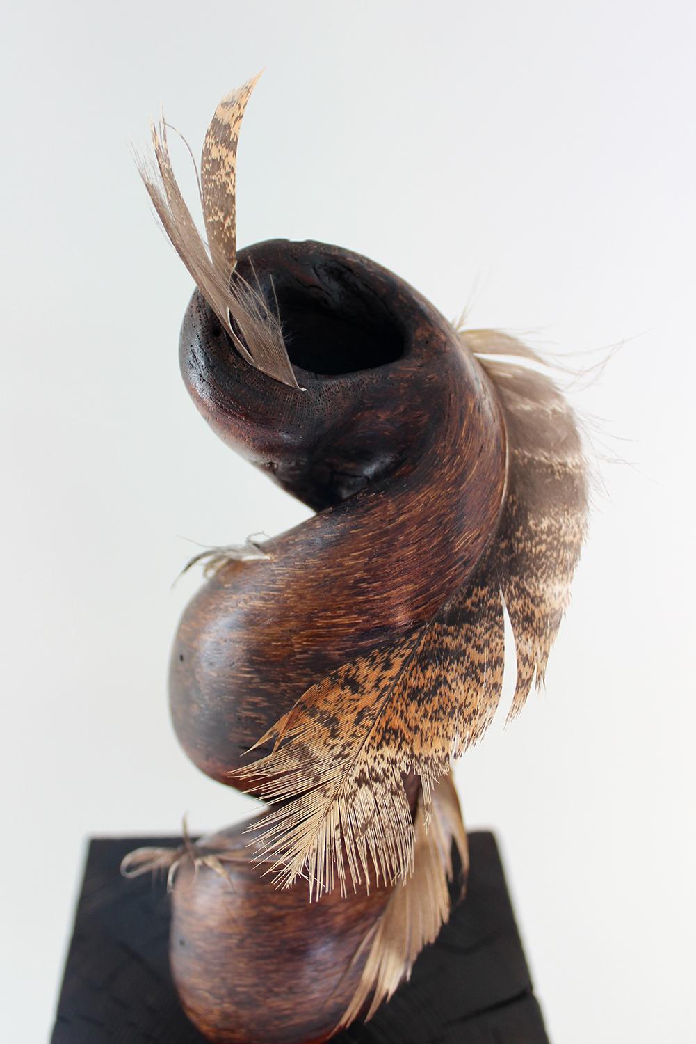 « Silent Whirlabout », bois, chêne blanc, plumes, bruns, ivoires, sculpture - Contemporain Sculpture par Miller Opie